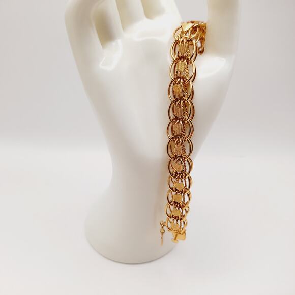 Vintage Monet Textured Gold Plated Bracelet with Push Knob Clasp 7.25” - Picture 1 of 7